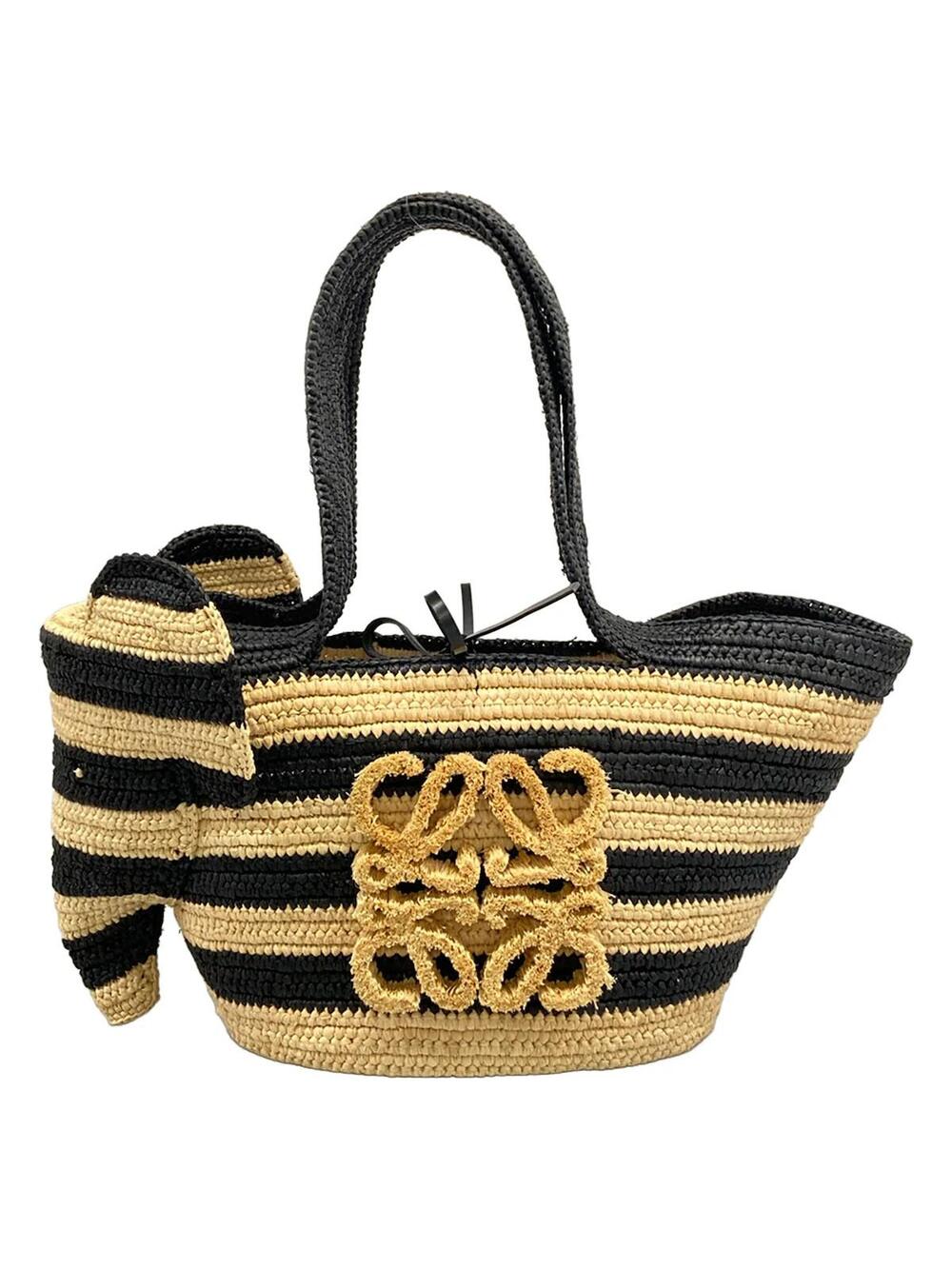 Loewe Elephant Basket Bag Beige Black #358032L13B